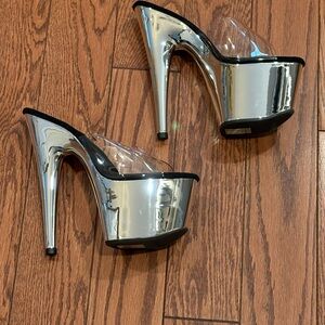 Pleaser Clear and Silver Mirrored 7” Platform Heels for Women